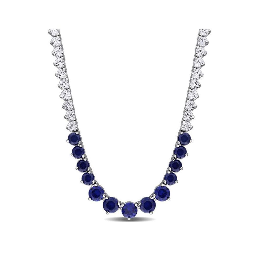 22.25 Carat (ctw) Lab-Created Blue and White Sapphire Tennis Necklace Sterling S